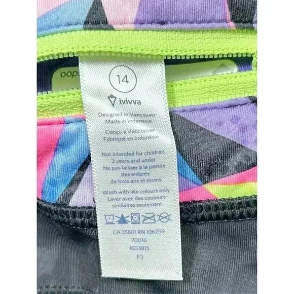ivivva Lululemon multicolor Geometric Athletic Leggings Girls 12 Activewear - Picture 3 of 8